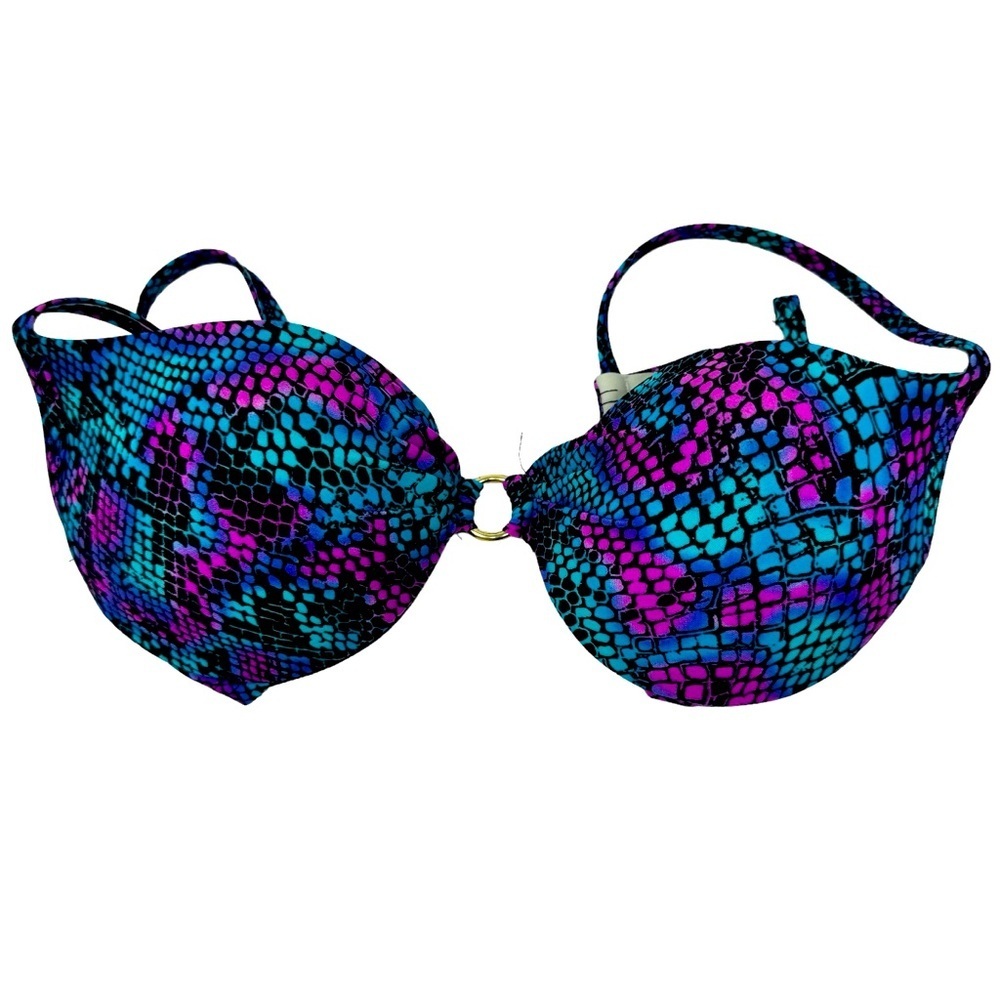 Smart and Sexy Swim Bikini Top 34C Turquoise, Blue, Black and Pink.
